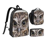 GSGCSBYMLG Owl Birds Printed 17in School Bag Pen Bag Lunch Bag Set