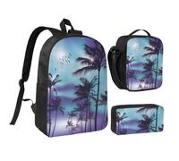 GSGCSBYMLG Palm Trees Printed 17in School Bag Pen Bag Lunch Bag Set