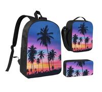 GSGCSBYMLG Palm Trees Printed 17in School Bag Pen Bag Lunch Bag Set