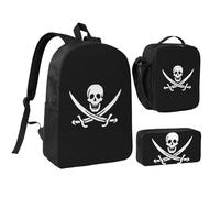 GSGCSBYMLG Pirate Flag Printed 17in School Bag Pen Bag Lunch Bag Set