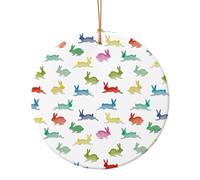 GSGCSBYMLG Rabbits in Different Poses Jumping Running printed Ceramic Round Pendant Round ceramic pendant in multiple sizes