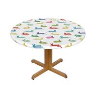 GSGCSBYMLG Rabbits in Different Poses Jumping Running printed Oxford fabric round tablecloth Fitted Tablecloth