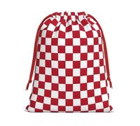 GSGCSBYMLG Red Checkered White Squares printed Drawstring Gift Bag Candy Bag Festive Party Gift Bag