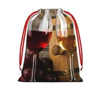 GSGCSBYMLG Red Wine Galsses & Grapes with Wooden printed Drawstring Gift Bag Candy Bag Party Gift Bag