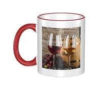 GSGCSBYMLG Red Wine Galsses & Grapes with Wooden Printed Mug Ceramic Mug Decorative Cup