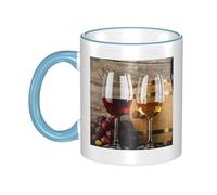 GSGCSBYMLG Red Wine Galsses & Grapes with Wooden Printed Mug Ceramic Mug Decorative Cup