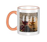 GSGCSBYMLG Red Wine Galsses & Grapes with Wooden Printed Mug Ceramic Mug Decorative Cup
