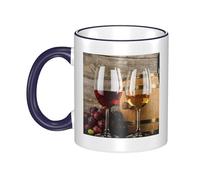 GSGCSBYMLG Red Wine Galsses & Grapes with Wooden Printed Mug Ceramic Mug Decorative Cup