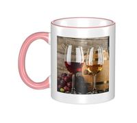 GSGCSBYMLG Red Wine Galsses & Grapes with Wooden Printed Mug Ceramic Mug Decorative Cup