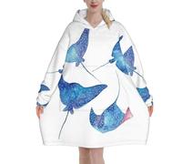 GSGCSBYMLG Sea Animals Stingrays printed Blanket Hoodie Oversized Hooded Blanket Large Pocket Hooded Blanket