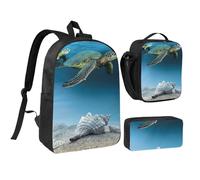 GSGCSBYMLG Sea Conch Shell Starfish Turtle Printed 17in School Bag Pen Bag Lunch Bag Set