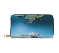 GSGCSBYMLG Sea Conch Shell Starfish Turtle Printed Leather Wallet Large Travel Wallet Men Women Zip Clutch Card Holder