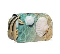 GSGCSBYMLG Sea Shell Starfish Printed Double Clamshell Pen Case Portable Stationery Case