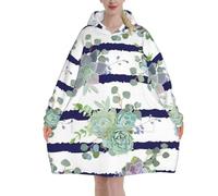 GSGCSBYMLG Striped succulents printed Blanket Hoodie Oversized Hooded Blanket Large Pocket Hooded Blanket