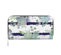 GSGCSBYMLG Striped Succulents Printed Leather Hand Wallet Men Women Zip Clutch Card Holder