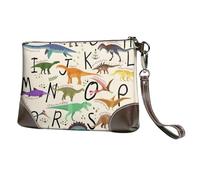 GSGCSBYMLG Stylish Learning Alphabets with Dinosaurs Printed Leather Clutch Makeup Bag Travel Toiletry Bag