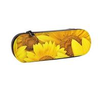 GSGCSBYMLG Sunflowers Yellow Flowers Printed Leather Pencil case Stationery Bag