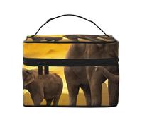 GSGCSBYMLG Sunset Parent-Child Elephant Printed Cosmetic Bag Handheld Toiletry Bag Travel Organizer Bag
