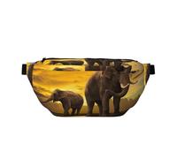 GSGCSBYMLG Sunset Parent-Child Elephant Printed Crossbody Waist Pack Waist Bag Casual Chest Bag