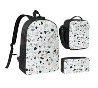 GSGCSBYMLG Terrazzo Marble Pastel Printed 17in School Bag Pen Bag Lunch Bag Set