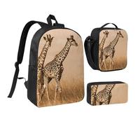 GSGCSBYMLG Two Giraffe Running on The Barren Printed 17in School Bag Pen Bag Lunch Bag Set