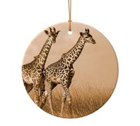 GSGCSBYMLG Two Giraffe Running on The Barren printed Ceramic Round Pendant Round ceramic pendant in multiple sizes