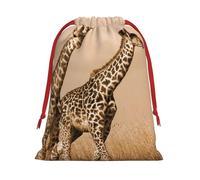 GSGCSBYMLG Two Giraffe Running on The Barren printed Drawstring Gift Bag Candy Bag Festive Party Gift Bag