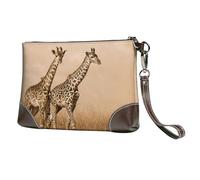 GSGCSBYMLG Two Giraffe Running on The Barren Printed Leather Clutch Makeup Bag Travel Toiletry Bag