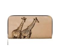 GSGCSBYMLG Two Giraffe Running on The Barren Printed Leather Hand Wallet Men Women Zip Clutch Card Holder