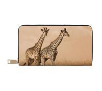 GSGCSBYMLG Two Giraffe Running on The Barren Printed Leather Wallet Large Travel Wallet Men Women Zip Clutch Card Holder