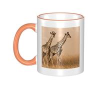 GSGCSBYMLG Two Giraffe Running on The Barren Printed Mug Ceramic Mug Decorative Cup