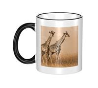 GSGCSBYMLG Two Giraffe Running on The Barren Printed Mug Ceramic Mug Decorative Cup