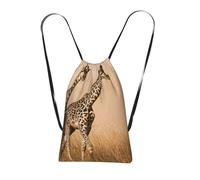 GSGCSBYMLG Two Giraffe Running on The Barren printed Storage bag with a drawstring backpack Drawstring strap pack