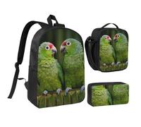 GSGCSBYMLG Two Parrots on Green Palm Tree Printed 17in School Bag Pen Bag Lunch Bag Set