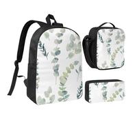 GSGCSBYMLG White Natural Greenery Twig Printed 17in School Bag Pen Bag Lunch Bag Set