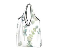 GSGCSBYMLG White Natural Greenery Twig Printed Portable Shopping Bag Foldable Storage Bag