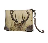 GSGCSBYMLG Whitetail Deer Fawn in Wilderness Stag Printed Leather Clutch Makeup Bag Travel Toiletry Bag
