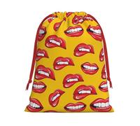 GSGCSBYMLG Women Smiling and Biting Her Red Lips printed Drawstring Gift Bag Candy Bag Festive Party Gift Bag