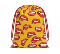 GSGCSBYMLG Women Smiling and Biting Her Red Lips printed Drawstring Gift Bag Candy Bag Party Gift Bag
