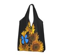 GSGCSBYMLG Yellow Sunflowers With Blue Butterflies Printed Portable Shopping Bag Foldable Storage Bag