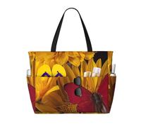 GSGCSBYMLG Yellow Sunflowers with Red Butterfly printed Large Capacity Beach Travel Bag Large travel bag