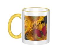 GSGCSBYMLG Yellow Sunflowers with Red Butterfly Printed Mug Ceramic Mug Decorative Cup