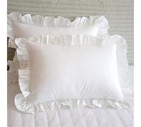 gshhd0 Pillow Cases 2 Pack - White Shabby Chic Victorian Ruffled Pillowcases, 1 Pair of Vintage Decorative Pillow Protectors with Border, Soft Country Style Bedding