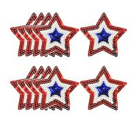 GSHLLO 10 Pcs Patriotic Iron on Stars Red White Blue Sequin Patches 4th of July Patches Sequin Star Appliques Independence Day Patches 5 Star Embroidered Patches for Hat Bags