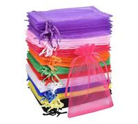 GSHLLO 100 Pcs 15 x 10cm Organza Gift Bags Small Drawstring Mesh Bags Sheer Jewelry Pouches Wedding Candy Bags Colorful Party Favor Pouches for Christmas