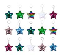 GSHLLO 15 Pcs Glitter Star Sequin Keychain Reversible Sequin Keyring Colourful Flip Key Chains Reflective Bag Charm Pendant for Kids Girls Party Favors