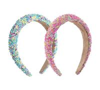 GSHLLO 2 Pcs 1.2 Inch Sprinkles Headband Wide Padded Headbands Colorful Non Slip Hairbands Plastic Fashion Hair Hoops Cute Rainbow Head Band for Women Girls Hot Pink and Blue