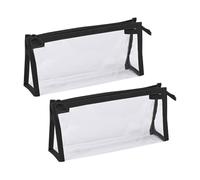 GSHLLO 2 Pcs PVC Makeup Brush Bag Portable Plastic Toiletry Bag Clear Make Up Brush Pouch Transparent Cosmetic Zipper Pouch Travel Water Resistant Organizer Bag for Office Home Black