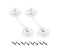 GSHLLO 2 Sets Stainless Steel Hook and Eye Latch Heavy Duty Bathroom Barn Door Locks Metal Screen Door Latches Large Cabin Hooks with 8 Pcs Screws for Sheds Cabinets White