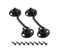 GSHLLO 2 Sets Stainless Steel Hook and Eye Latch Heavy Duty Bathroom Barn Door Locks Metal Screen Door Latches Large Cabin Hooks with 8 Pcs Screws for Sheds Cabinets Black